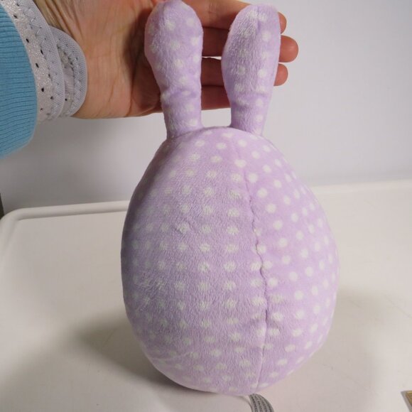 Easter Egg Shaped Bunny Plush Rabbit Spotted Lavender with Polka Dots - Picture 4 of 7